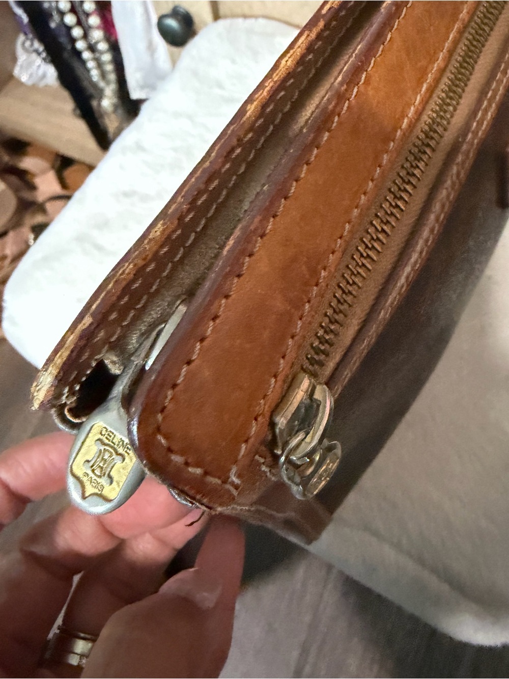 Celine Macadam Canvas Clutch Brown Leather Trim Vintage Designer - Picture 9 of 12